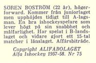 1957-58 Alfa Ishockey (Swedish) #75 Soren Bostrom Back