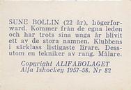 1957-58 Alfa Ishockey (Swedish) #82 Sune Bolin Back