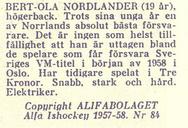 1957-58 Alfa Ishockey (Swedish) #84 Bert-Ola Nordlander Back