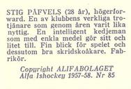1957-58 Alfa Ishockey (Swedish) #85 Stig Pavels Back