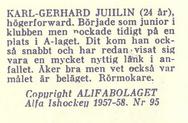1957-58 Alfa Ishockey (Swedish) #95 Karl-Gerhard Juhlin Back