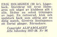 1957-58 Alfa Ishockey (Swedish) #96 Erik Holmgren Back