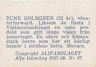 1957-58 Alfa Ishockey (Swedish) #97 Rune Holmgren Back