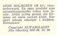 1957-58 Alfa Ishockey (Swedish) #98 Arne Holmgren Back