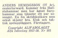 1957-58 Alfa Ishockey (Swedish) #103 Anders Henningsson Back