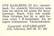 1957-58 Alfa Ishockey (Swedish) #104 Ove Dahlberg Back