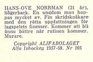 1957-58 Alfa Ishockey (Swedish) #105 Hans-Ove Norrman Back