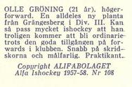 1957-58 Alfa Ishockey (Swedish) #108 Jan-Olof Groning Back