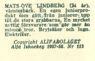 1957-58 Alfa Ishockey (Swedish) #113 Mats Ove Lindberg Back