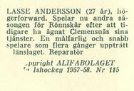1957-58 Alfa Ishockey (Swedish) #115 Lasse Andersson Back