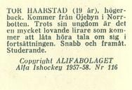 1957-58 Alfa Ishockey (Swedish) #116 Tor Haarstad Back