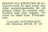 1957-58 Alfa Ishockey (Swedish) #117 Berndt Ola Stenlund Back