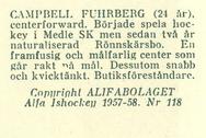 1957-58 Alfa Ishockey (Swedish) #118 Campbell Furberg Back
