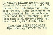 1957-58 Alfa Ishockey (Swedish) #119 Lennart Skarp Back