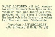 1957-58 Alfa Ishockey (Swedish) #122 Kurt Lofgren Back