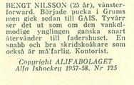 1957-58 Alfa Ishockey (Swedish) #125 Bengt Nilsson Back