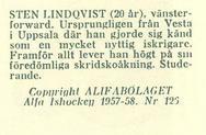 1957-58 Alfa Ishockey (Swedish) #126 Sten Lindqvist Back