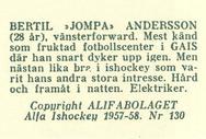 1957-58 Alfa Ishockey (Swedish) #130 Bertil Andersson Back