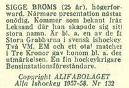 1957-58 Alfa Ishockey (Swedish) #132 Sigurd Broms Back