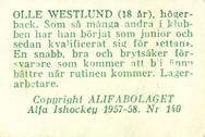 1957-58 Alfa Ishockey (Swedish) #140 Olle Westlund Back