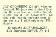 1957-58 Alfa Ishockey (Swedish) #142 Ulf Gronberg Back