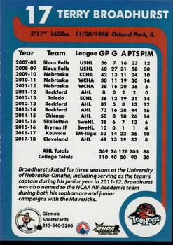 2018-19 Gizmo's Sportscards Rockford IceHogs (AHL) #NNO Terry Broadhurst Back