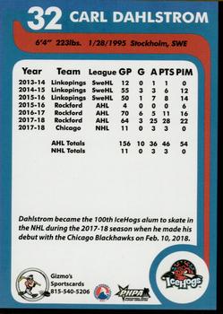 2018-19 Gizmo's Sportscards Rockford IceHogs (AHL) #NNO Carl Dahlstrom Back