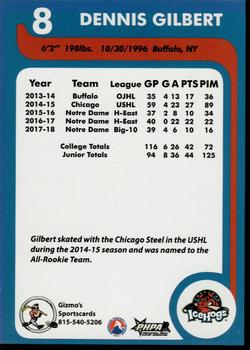 2018-19 Gizmo's Sportscards Rockford IceHogs (AHL) #NNO Dennis Gilbert Back