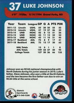 2018-19 Gizmo's Sportscards Rockford IceHogs (AHL) #NNO Luke Johnson Back