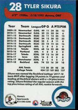 2018-19 Gizmo's Sportscards Rockford IceHogs (AHL) #NNO Tyler Sikura Back