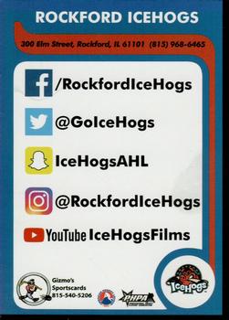 2018-19 Gizmo's Sportscards Rockford IceHogs (AHL) #NNO Hammy Hog Back