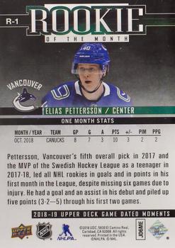 2018-19 Upper Deck Game Dated Moments - Rookie of the Month Achievement #R-1 Elias Pettersson Back