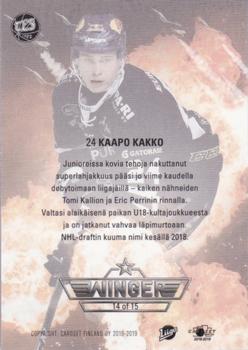 2018-19 Cardset Finland - Winger #14 Kaapo Kakko Back