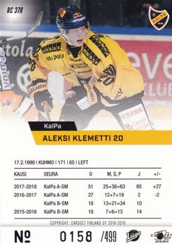 2018-19 Cardset Finland - Rookie Series 2 #RC 378 Aleksi Klemetti Back