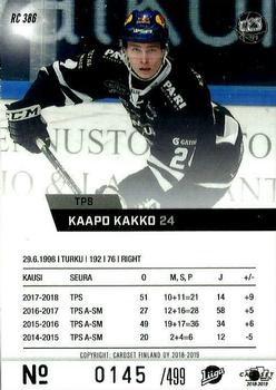 2018-19 Cardset Finland - Rookie Series 2 #RC 386 Kaapo Kakko Back