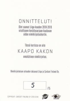 2018-19 Cardset Finland - Signature Ultra Rare Series 2 #NNO Kaapo Kakko Back