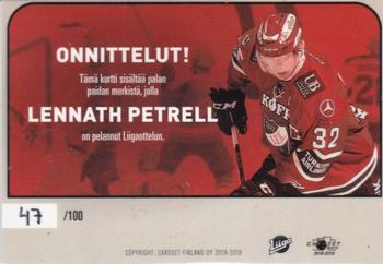 2018-19 Cardset Finland - Patch Series 2 Exchange #NNO Lennart Petrell Back