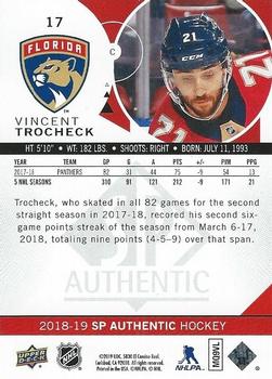 2018-19 SP Authentic #17 Vincent Trocheck Back