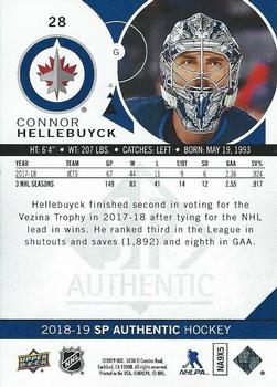 2018-19 SP Authentic #28 Connor Hellebuyck Back