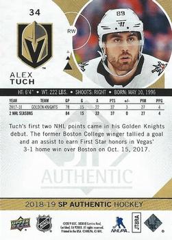 2018-19 SP Authentic #34 Alex Tuch Back