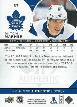 2018-19 SP Authentic #57 Mitch Marner Back