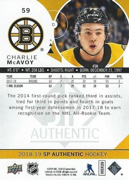 2018-19 SP Authentic #59 Charlie McAvoy Back