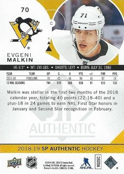 2018-19 SP Authentic #70 Evgeni Malkin Back