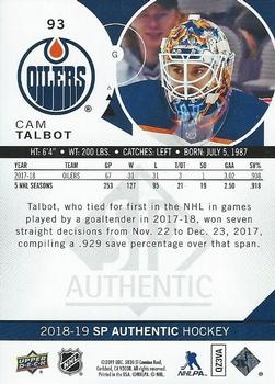 2018-19 SP Authentic #93 Cam Talbot Back