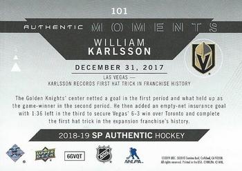 2018-19 SP Authentic #101 William Karlsson Back