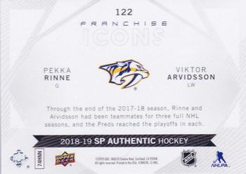 2018-19 SP Authentic #122 Pekka Rinne / Viktor Arvidsson Back