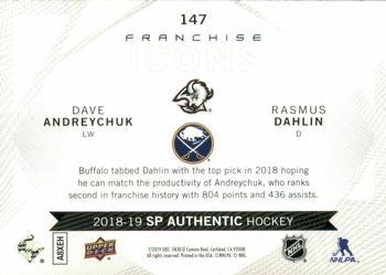 2018-19 SP Authentic #147 Dave Andreychuk / Rasmus Dahlin Back