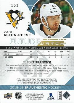 2018-19 SP Authentic #151 Zach Aston-Reese Back