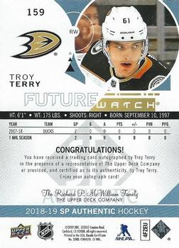 2018-19 SP Authentic #159 Troy Terry Back