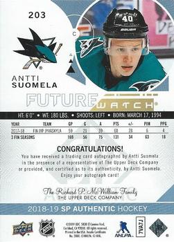 2018-19 SP Authentic #203 Antti Suomela Back
